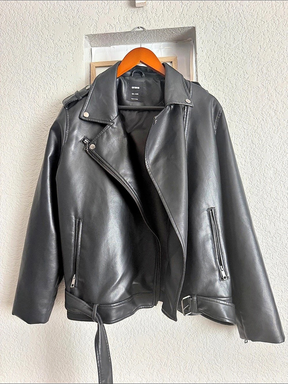 COTTON:ON Roman Faux Leather Biker Jacket Black Size Medium